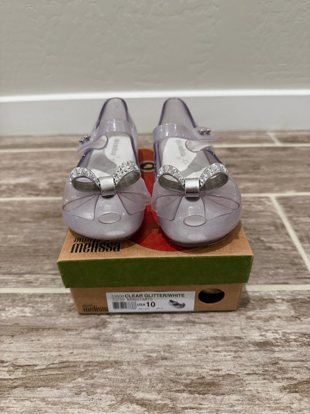 MINI MELISSA ULTRAGIRL STAR CLEAR GLITTER SILVER BOW SHOE